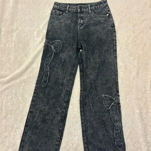 Women's Black Jeans with Bow Accents
